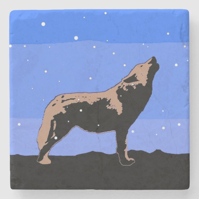 Posavasos De Piedra Lobo en invierno - Arte de vida silvestre original (Anverso)