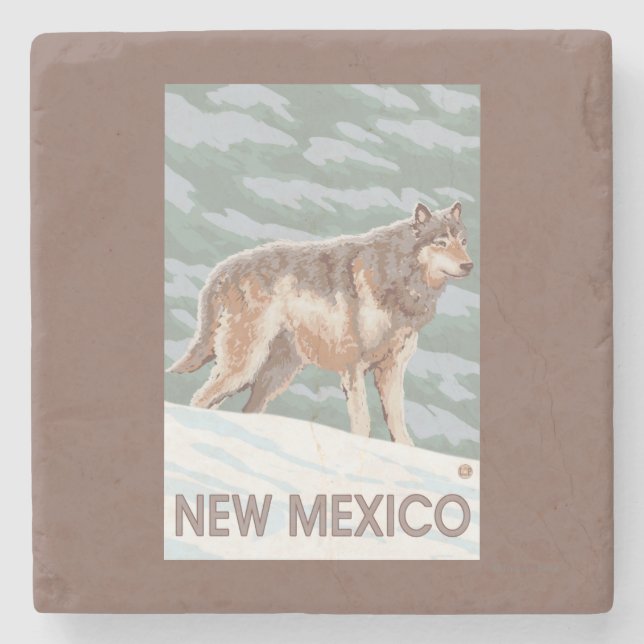 Posavasos De Piedra Lobo gris StandingNew México (Anverso)