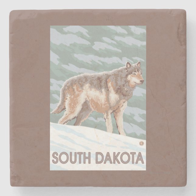 Posavasos De Piedra Lobo gris StandingSouth Dakota (Anverso)
