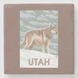 Posavasos De Piedra Lobo gris StandingUtah