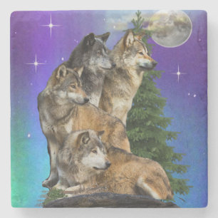 Posavasos De Piedra Lobo y Luna