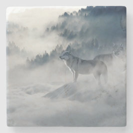 Posavasos De Piedra Lobos en un paisaje invernal