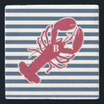 Posavasos De Piedra Lobster Rojo Náutico Monograma Banda Blanca Azul<br><div class="desc">Una langosta roja con su monograma o texto sobre un fondo de rayas azul marino y blanco. Un diseño perfecto para una playa o casa de verano junto al océano, langosta en la orilla, reuniones o vida cotidiana. Haga clic en el logo de Colorfulgalshop abajo para más divertidos diseños náuticos....</div>