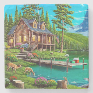 Posavasos De Piedra Log Cabin on the Water Bella Artes
