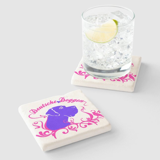 Posavasos De Piedra Logo de Blaus Magenta Doggen Deutsche (Lateral)
