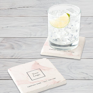 Posavasos De Piedra Logo de negocios de nombre de mármol rosa elegante