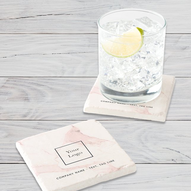 Posavasos De Piedra Logo de negocios de nombre de mármol rosa elegante (Subido por el creador)