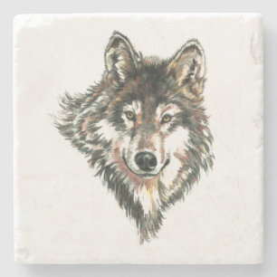 Posavasos De Piedra Logo de Wolf Head Arte acuático