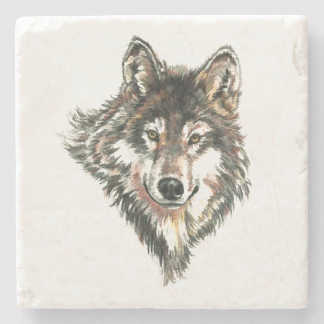 Posavasos De Piedra Logo de Wolf Head Arte acuático (Anverso)