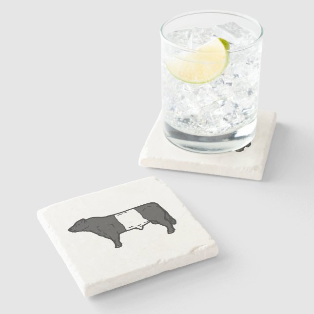 Posavasos De Piedra Logo del toro de las vacas Galloway Beltie Black W (Lateral)