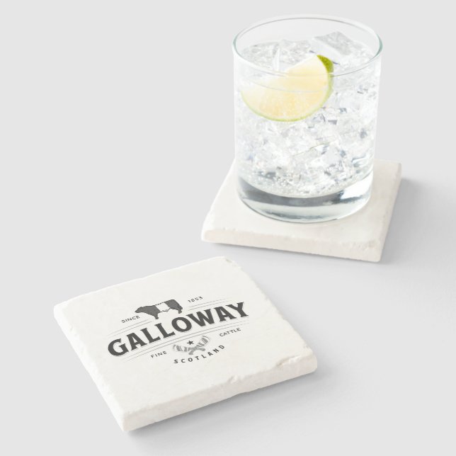 Posavasos De Piedra Logo del toro de las vacas Galloway Beltie Black W (Lateral)