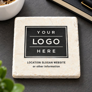 Posavasos De Piedra Logotipo Comercial Negro Personalizado Cuadrado Em
