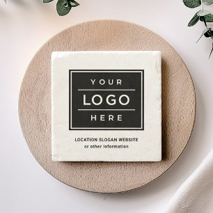 Posavasos De Piedra Logotipo Comercial Negro Personalizado Cuadrado Em