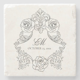 Posavasos De Piedra Logotipo de boda en negro y blanco con monograma d