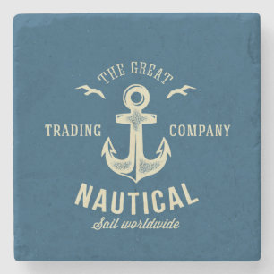 Posavasos De Piedra Logotipo retro náutico