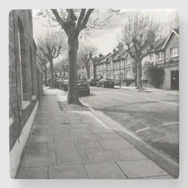 Posavasos De Piedra London Street View England blanco y negro (Anverso)