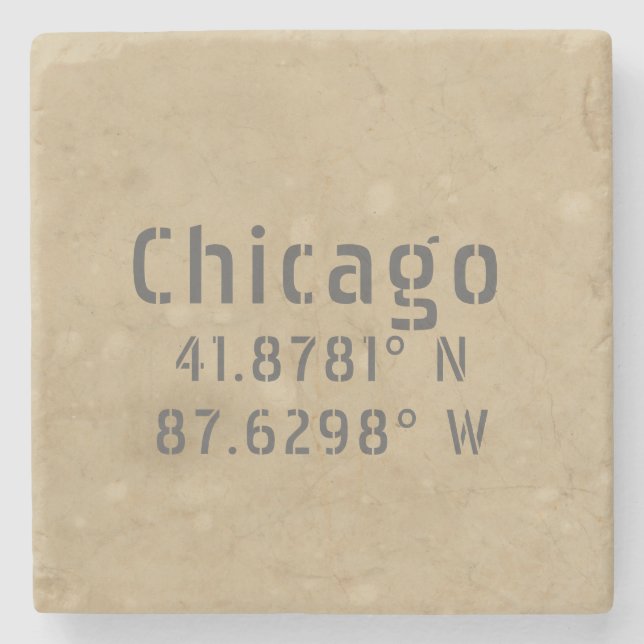 Posavasos De Piedra Longitud de la latitud de Chicago (Anverso)