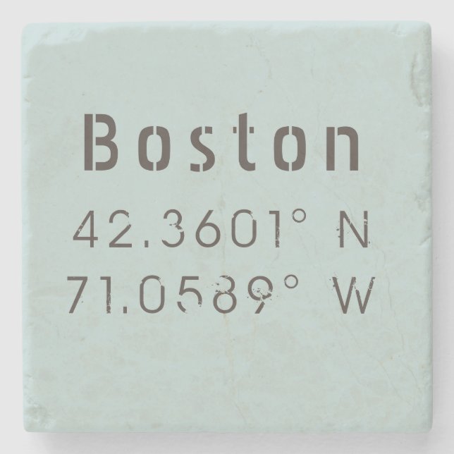 Posavasos De Piedra Longitud de latitud de Boston (Anverso)