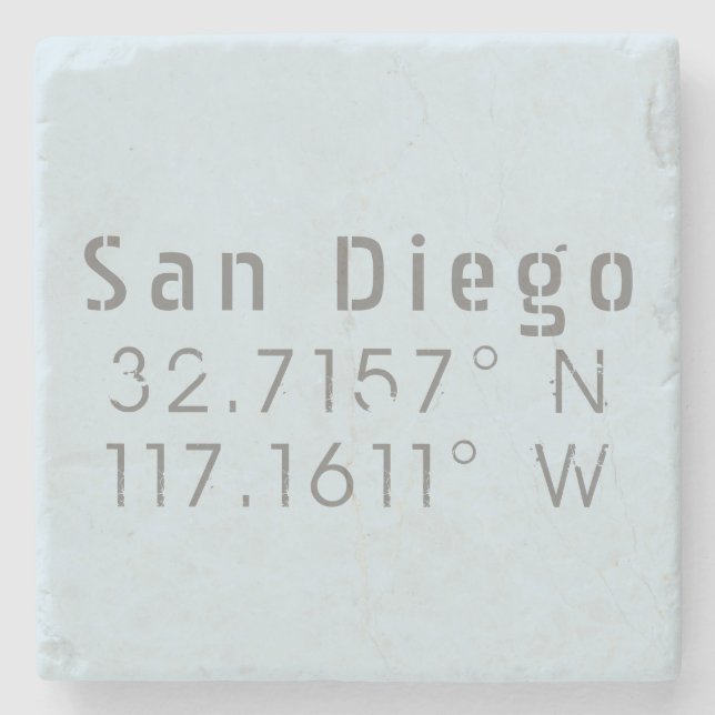 Posavasos De Piedra Longitud de latitud de San Diego (Anverso)