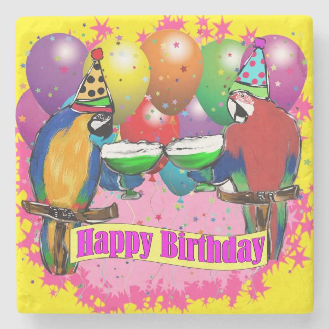 POSAVASOS DE PIEDRA LOROS DE CUMPLEAÑOS (Anverso)
