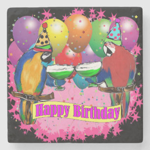 POSAVASOS DE PIEDRA LOROS DE CUMPLEAÑOS