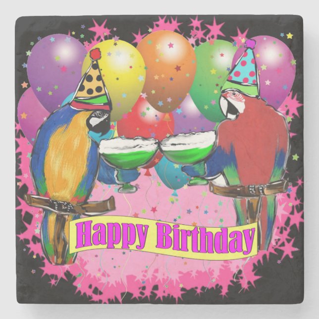 POSAVASOS DE PIEDRA LOROS DE CUMPLEAÑOS (Anverso)