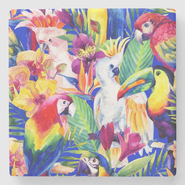 Posavasos De Piedra Loros de la acuarela (Anverso)