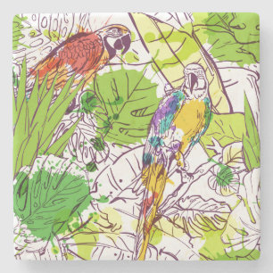 Posavasos De Piedra Loros tropicales