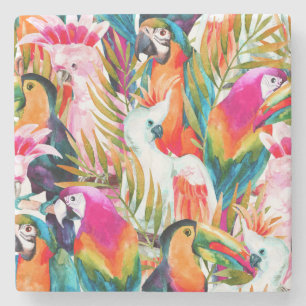 Posavasos De Piedra Loros y hojas de palma 2