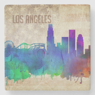 Posavasos De Piedra Los Ángeles, horizonte de la ciudad de la acuarel
