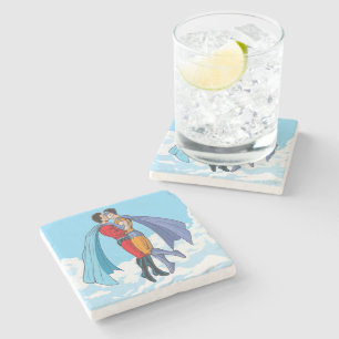 Posavasos De Piedra Los dos superhéroes de Slipperyjoe besándose perso