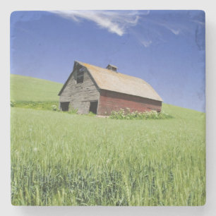 Posavasos De Piedra Los E.E.U.U., Washington, granero rojo viejo en la