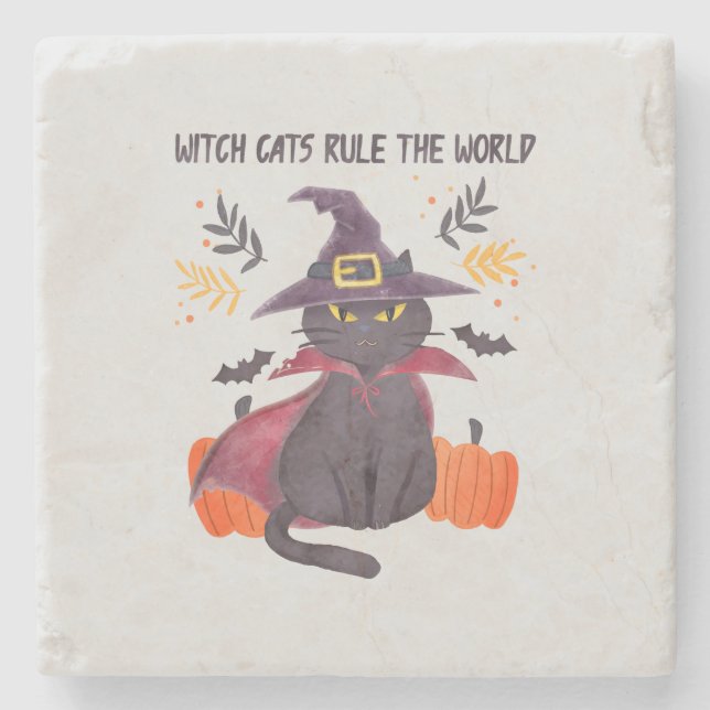 Posavasos De Piedra Los gatos brujos dominan el mundo (Anverso)