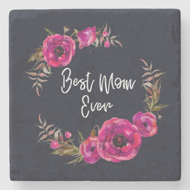 Posavasos De Piedra Los Papeles Florales De Fuchsia Rosa Eran La Mejor (Anverso)