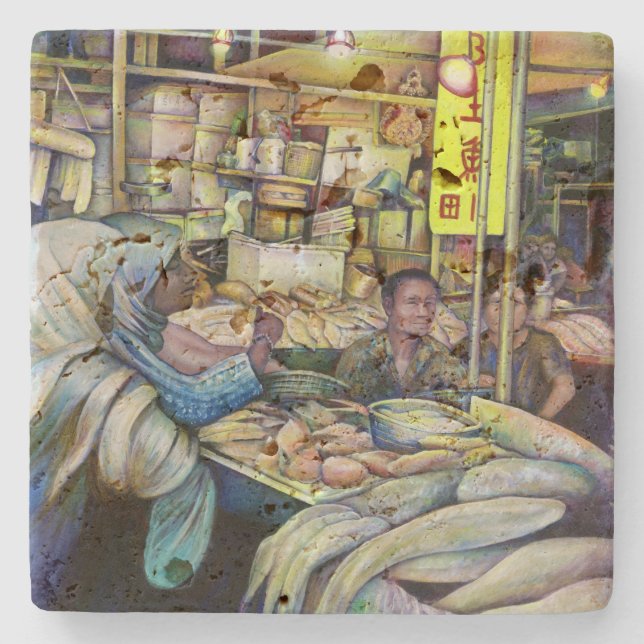 Posavasos De Piedra Los pescados frescos finos de viernes, Singapur (Anverso)