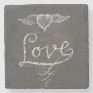 Posavasos De Piedra Love and Heart in Chalk Chalkboard