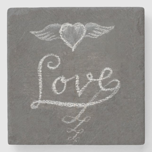 Posavasos De Piedra Love and Heart in Chalk Chalkboard (Anverso)