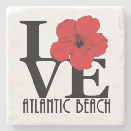 Posavasos De Piedra LOVE Atlantic Beach Florida Red Hibiscus