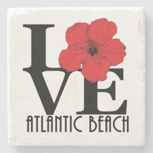 Posavasos De Piedra LOVE Atlantic Beach Florida Red Hibiscus