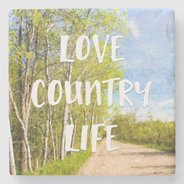 Posavasos De Piedra Love Country Life Dirt Road (Anverso)