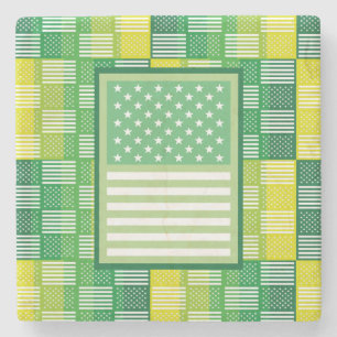 POSAVASOS DE PIEDRA LOVE. EEUU / USA FLAG GREEN COLORS BY MASANSER