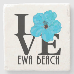 Posavasos De Piedra LOVE Ewa Beach Blue Hibiscus