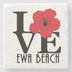 Posavasos De Piedra LOVE Ewa Beach Hawaii Red Hibiscus