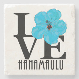 Posavasos De Piedra LOVE Hanamaulu Hawaii Blue Hibiscus