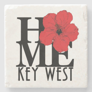 Posavasos De Piedra LOVE Key West Red Hibiscus