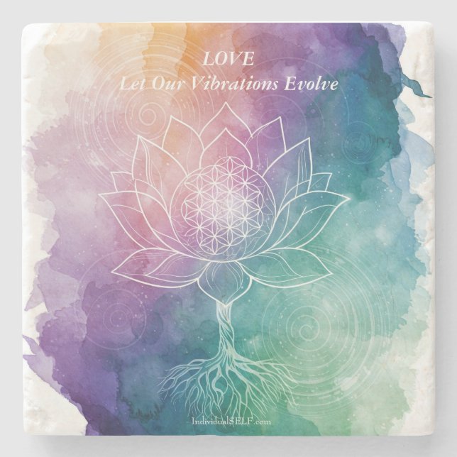 Posavasos De Piedra LOVE | Let Our Vibrations Evolve (Anverso)
