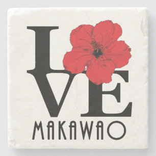 Posavasos De Piedra LOVE Makawao Hawaii Red Hibiscus