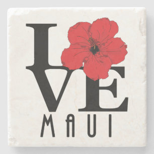 Posavasos De Piedra LOVE Maui Red Hibiscus