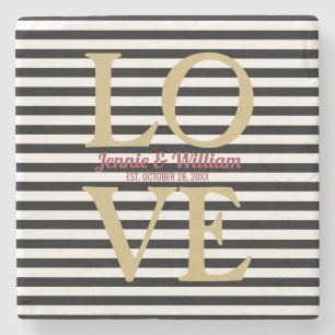 Posavasos De Piedra LOVE on Black Stripes Boda Date
