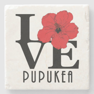 Posavasos De Piedra LOVE Ppukea Red Hibiscus